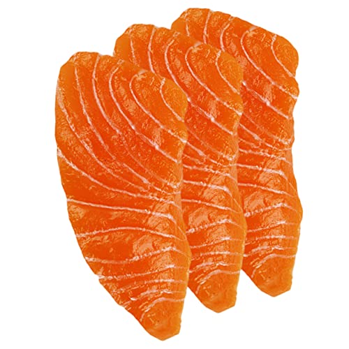 MUSISALY 3St Modell Lachsfilet naturgetreue Lachsscheiben Fischfleisch Prop Lachs Modelle künstliche Fische dekofische künstliche Lachsmodelle gefälschte Essensrequisite PVC Orange von MUSISALY