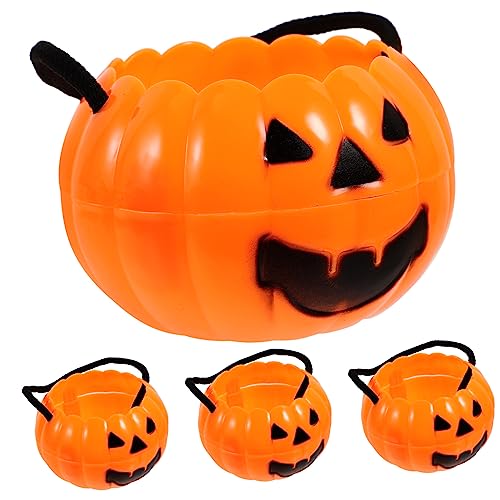 MUSISALY 4 Stück Abnehmbarer Kürbiseimer Runder Kürbis Netz Mini-kürbiseimer Halloween-laterneneimer Süßigkeiten Kürbis Eimer Halloween-süßigkeitshalter Spielzeug Korb Tasche Plastik Orange von MUSISALY