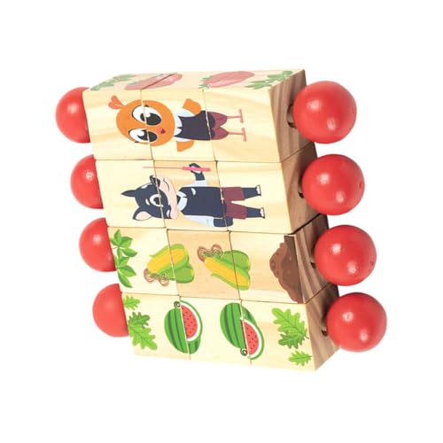 MUSISALY Puzzle Für Kinder 4 Stück Kinderbausteine Montessori Puzzle Tier Rotierendes Puzzle Spielzeug Kinderspielzeug Drehendes Denksport Puzzlespiel Puzzles Aus Holz Rot Holzspielzeug von MUSISALY