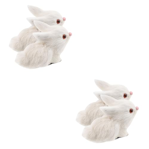 MUSISALY 4 Stück Simulation Kaninchen Plüschtier ausgestopfte Hasenpuppe Mini-Hasen Kaninchenstatue Minihase kunstpelz Faux fur plüschhasen Hasenfiguren Tierfiguren für Kinder Plastik Weiß von MUSISALY