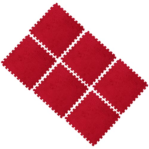 MUSISALY 6St Puzzle-Matte Matte fußmatte Bodenpolster Carpet Tiles fußbodenschutz Spielmatte Bodenfliesen aus Schaumstoff Quadrate Boden Zubehör Multifunktions-Puzzle-Kissen Samt rot von MUSISALY