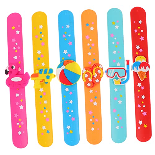 MUSISALY 6st Hawaii Streichelkreis Schlagarmbänder Für Jungen Retro-slap- Schlagarmbänder Für Kinder Hawaii-armbänder Mit Druckknöpfen Luau-pinata-füller Luau-party-armbänder Pvc von MUSISALY