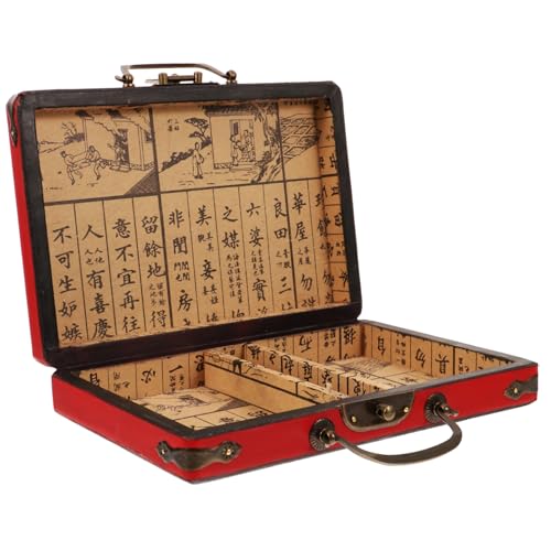 MUSISALY Box Mahjong Box Box Mahjong Hüllen Jongg Mahjong Tragekoffer Mahjong Behälter Klein Mahjong Spiel Mahjong Fliesenhalter Mahjong Spiel Fliesenhalter Mahjong Fliesen Aus Holz Rot von MUSISALY