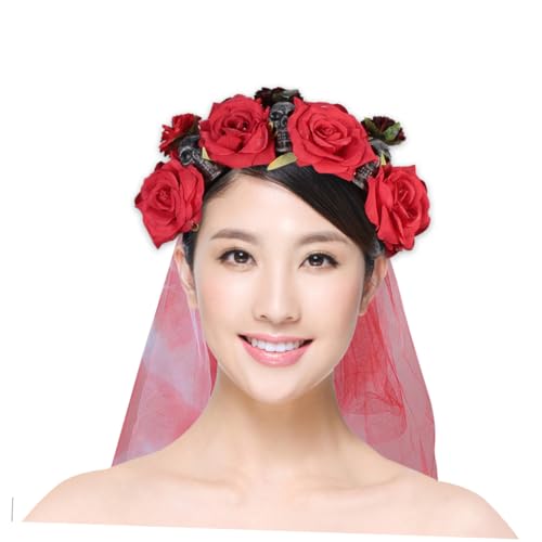 MUSISALY Halloween Haarschmuck Damen Skull Stirnband mit Roter Rosenblüte Leichter Kopfputz für Kostümparty Bequemer Halloween Kopfschmuck für Tag der Toten und Fasching MUSISALY Halloween Haarschmuck Damen Skull Stirnband mit Roter Rosenblüte Leichter Kopfputz für Kostümparty Bequemer Halloween Kopfschmuck für Tag der Toten und Fasching von MUSISALY