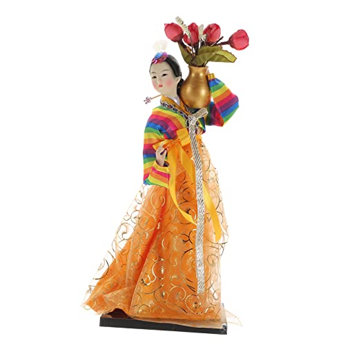 MUSISALY Handgefertigte Puppe Koreanische Puppenfiguren Asiatische Babypuppe Vintage-dekor Jahrgang Sammelfigur Hanbok Mädchen Bastelt Hanbok-Puppe Aus Koreanischem Handwerk Yellow von MUSISALY