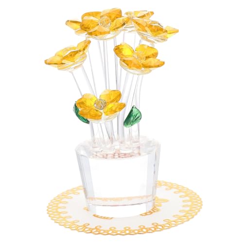 MUSISALY Kristall-Blumen-Ornament Miniaturfiguren Lichthausdekorationen Für Zu Hause Hochzeitstischdekoration Briefbeschwerer Dekorativ Pflanzen Gänseblümchen-Dekorationen Auto Yellow von MUSISALY