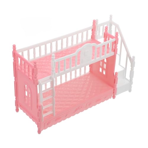 MUSISALY Puppenbettmöbel Puppenhaus Mini-etagenbett Schlafzimmer Mini-verzierung Mini-hausbett Miniatur-etagenbettmodell Mini Etagenbett Bettpuppen-minimodelle Miniaturmöbel Rosa Abs von MUSISALY