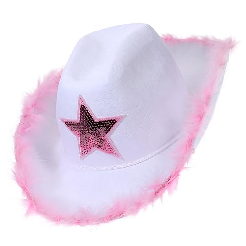 MUSISALY Roter Cowboyhut Cowboyhüte für Damen weißer Cowgirlhut Cowboy-Kostümzubehör Cowboyhut-Requisiten Hüte für Frauen party accessoires cowgirl hut Cowgirlhut für Damen Sonnenhut Stoff von MUSISALY