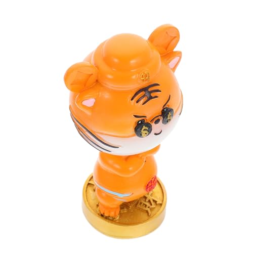 MUSISALY Tiger-wackelkopf-Ornament Chinesisches Maskottchen Spielzeug Tiger-schmuck Miniaturtier Dekoratives Tigerspielzeug Auto-armaturenbrett-Spielzeug Dekorationen Fürs Auto Orange Harz von MUSISALY