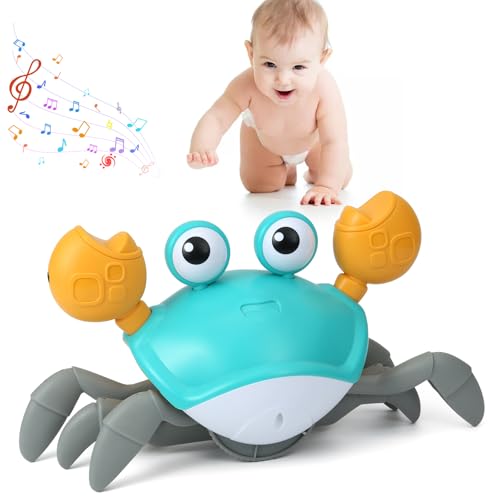 MUSUNFE Crawling Crab Baby Toy, beleuchtetes Kriechspielzeug für interaktives Musikspielzeug mit automatischer Hindernisvermeidung, lustiges mobiles Spielzeug für Kleinkinder -USB -Ladung (Grün) von MUSUNFE