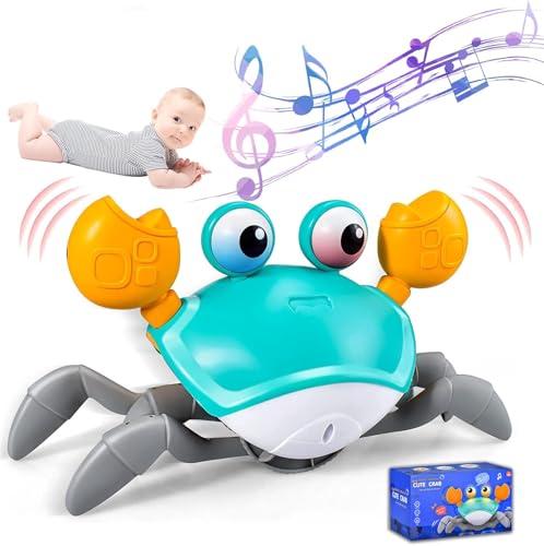 MUSUNFE Crawling Crab Baby Toy, beleuchtetes Kriechspielzeug für interaktives Musikspielzeug mit automatischer Hindernisvermeidung, lustiges mobiles Spielzeug für Kleinkinder -USB -Ladung (orange) von MUSUNFE