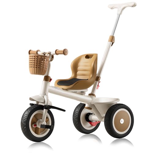 Dreiräder für Kinder, Outdoor-Kinderdreiräder, 2-in-1-Kinderdreiräder mit abnehmbarem Schiebegriff, klappbare Fußstütze, Verstellbarer Sitzsicherheitsgurt,Weiß von MUUNS