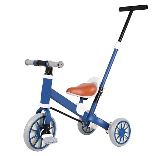 Kinder-Dreirad, 3-in-1-Kinder-Dreirad, Kinder-Laufrad mit abnehmbarem Schiebegriff, klappbare Fußstütze, Sicherheitsgurt, Kinderfahrrad-Aufsitzspielzeug, Geschenke für Jungen und Mädchen,Blau von MUUNS