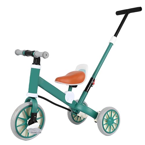 Kinder-Dreirad, 3-in-1-Kinder-Dreirad, Kinder-Laufrad mit abnehmbarem Schiebegriff, klappbare Fußstütze, Sicherheitsgurt, Kinderfahrrad-Aufsitzspielzeug, Geschenke für Jungen und Mädchen,Grün von MUUNS