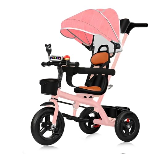 Kinder-Dreirad – 4-in-1-Kinder-Dreirad mit abnehmbarem Schiebegriff, zusammenklappbarer Fußstütze, Sicherheitsgurt,Rosa von MUUNS