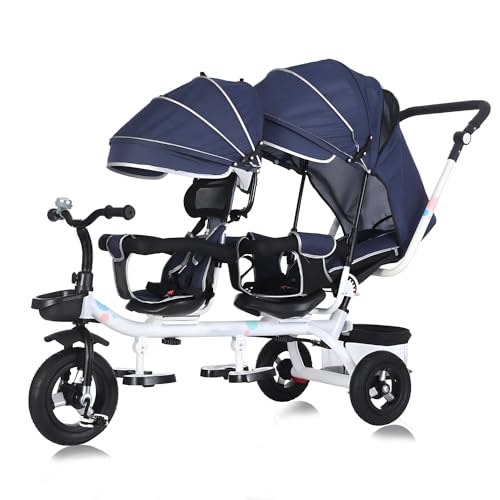 Kinder Dreirad 4 in 1 Kinder Trike Double Lightweight für 1 bis 6 Jahre mit abnehmbarem PushHandle Baldachin-Geländer, klappbarer Fußstütze, umkehrbarem Sitz, Sicherheitsgurt,Blau von MUUNS