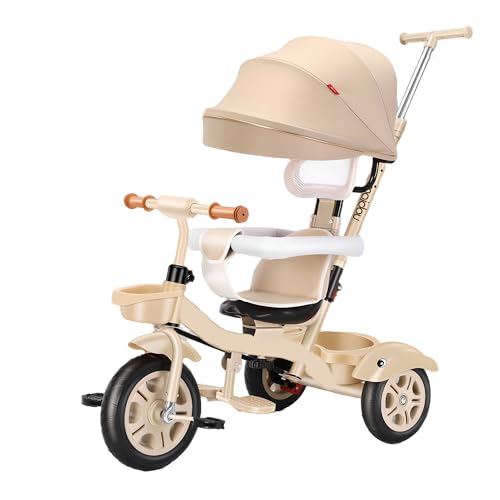 Kinder-Dreirad – 5-in-1-Kinder-Dreirad mit abnehmbarem Schiebegriff, Sitzschutzgitter, klappbarer Fußstütze, Sicherheitsgurt für 1 bis 6 Jahre,Champagne von MUUNS