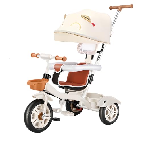 Kinder-Dreirad – 5-in-1-Kinder-Dreirad mit abnehmbarem Schiebegriff, Sitzschutzgitter, klappbarer Fußstütze, Sicherheitsgurt für 1 bis 6 Jahre,Smiley Bear von MUUNS