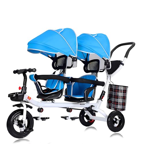 Kinderdreirad - 4-in-1-Doppelsitz-Kinderdreirad, Kinderwagen, abnehmbares Verdeck, Klapppedale, umkehrbarer Sitz, abnehmbare Leitplanke, geeignet für Kinder im Alter von 1 bis 6 Jahren,Blau von MUUNS