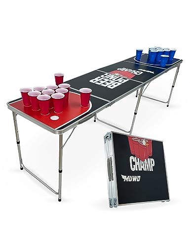 MUWO Bierpong Tisch Set mit 22 Bechern - Der ultimative Klapptisch 60 x 240 cm Partytisch für gesellige Momente (Champ) von MUWO