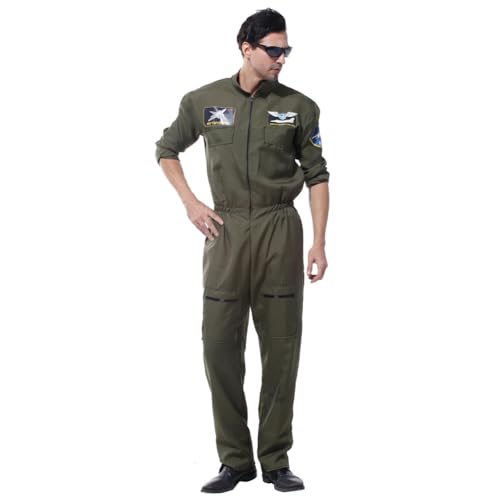 MUWO Raumfahrt Kostüm für Erwachsene MIESEPETER – Pilot Kampfjet und Astronaut – 100% Polyester, reguläre Passform, für Karneval und Volksfeste (Pilot Grün, 2XL/3XL) von MUWO