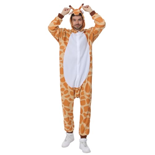 MUWO Unisex Jumpsuit Tierkostüm MIESEPETER – verschiedene Tiermotive – geeignet Karneval & Volksfeste, Damen und Herren, 100% Polyester, bequeme Passform (Giraffe) von MUWO