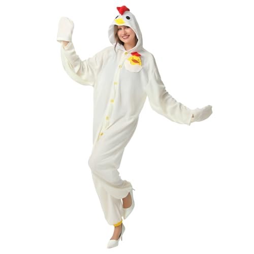 MUWO Unisex Jumpsuit Tierkostüm MIESEPETER – verschiedene Tiermotive – geeignet Karneval & Volksfeste, Damen und Herren, 100% Polyester, bequeme Passform (Huhn) von MUWO