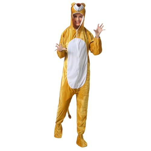 MUWO Unisex Jumpsuit Tierkostüm MIESEPETER – verschiedene Tiermotive – geeignet Karneval & Volksfeste, Damen und Herren, 100% Polyester, bequeme Passform (Löwe) von MUWO