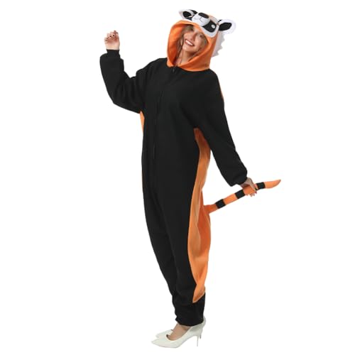 MUWO Unisex Jumpsuit Tierkostüm MIESEPETER – verschiedene Tiermotive – geeignet Karneval & Volksfeste, Damen und Herren, 100% Polyester, bequeme Passform (Roter Panda) von MUWO