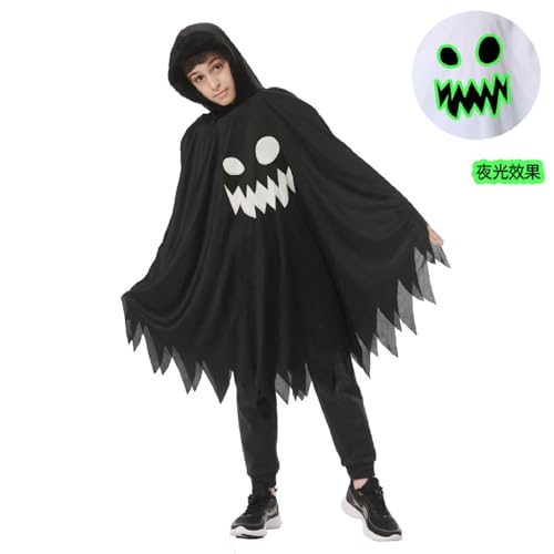 MUXIWOM Halloween Geister Kostüm Kinder, Halloween Gespenst Kostüm Kinder Junge Mädchen, Halloween Kostüm Kinder Geist Umhang mit Kürbistasche, Kinderkostüm Gespenst für Cosplay Karneval (Schwarz) von MUXIWOM