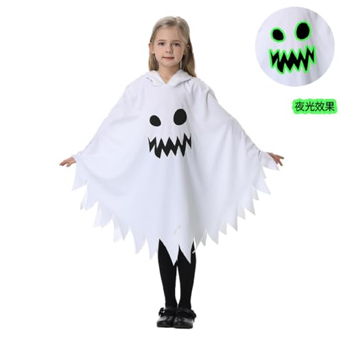 MUXIWOM Halloween Geister Kostüm Kinder, Halloween Gespenst Kostüm Kinder Junge Mädchen, Halloween Kostüm Kinder Geist Umhang mit Kürbistasche, Kinderkostüm Gespenst für Cosplay Karneval (Weiß) von MUXIWOM