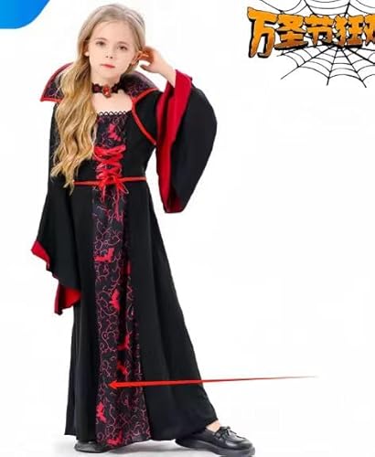 MUXIWOM Vampir Kostüm Kinder Halloween Mädchen Kostüm Kinder Gothic Vampirkostüm Dracula Mädchen Kleid Karneval Mottoparty Dracula Cosplay Party(10-12Jahre) von MUXIWOM