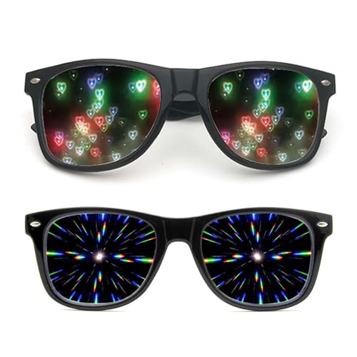 MUYAPAY 2 Stück Diffraction Glasses, Party Brille, Rave Brille, Lustige Sonnenbrille für Kostümfest Fasching Musikfestivals Party Bar Feuerwerk Musik im Freien Party Club Nachtclub von MUYAPAY