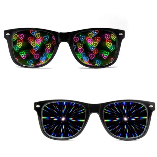 MUYAPAY 2 Stück Diffraction Glasses, Party Brille, Rave Brille, Lustige Sonnenbrille für Kostümfest Fasching Musikfestivals Party Bar Feuerwerk Musik im Freien Party Club Nachtclub von MUYAPAY