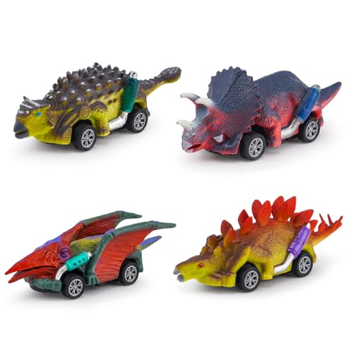 MUYAPAY 4 Dinosaurier Spielzeug Auto, Dino Spielzeug, Dino Auto, Spielzeug Jungen, Auto Spielzeug, Weihnachten Ostern Geburtstag Geschenk für 2 3 4 5 6 7 8 Jahre Jungen Mädchen von MUYAPAY