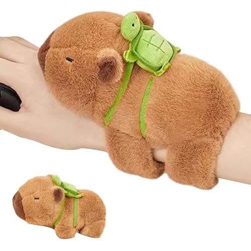 MUYAPAY Capybara Schnapparmband Kinder, Simulation Capybara Plüschtier, Weiche Plüschtier Capybara Kuscheltier, Capybara Kuscheltier Snap Armband, Geschenk für Kinder, Mit Schildkröten-Rucksack von MUYAPAY