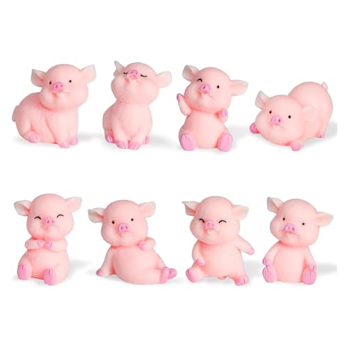 MUYAPAY Miniatur Schwein Figuren 8 Stück Rosa Schweinchen Ornamente Dekoration Ornamente Aus Harz Schwein Kuchen Cupcake Topper,für DIY Handwerk, Kuchen Dekoration, Fee Garten Decoratino von MUYAPAY