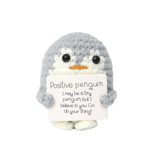 MUYAPAY Positive Penguin, Lustige Positive Pinguin Pocket Hug, Süßes Gestricktes Pinguin Spielzeug, Pinguin Geschenk mit Positiver Karte Positiver, für Freunde, Kind Aufmunterung Geschenk（Grau） von MUYAPAY