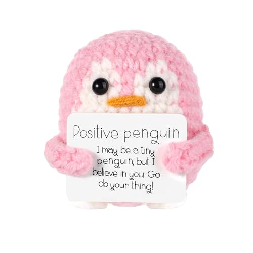 MUYAPAY Positive Penguin, Lustige Positive Pinguin Pocket Hug, Süßes Gestricktes Pinguin Spielzeug, Pinguin Geschenk mit Positiver Karte Positiver, für Freunde, Kind Aufmunterung Geschenk（Rosa） von MUYAPAY