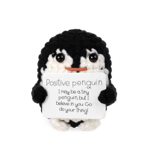 MUYAPAY Positive Penguin, Lustige Positive Pinguin Pocket Hug, Süßes Gestricktes Pinguin Spielzeug, Pinguin Geschenk mit Positiver Karte Positiver, für Freunde, Kind Aufmunterung Geschenk（Schwarz） von MUYAPAY