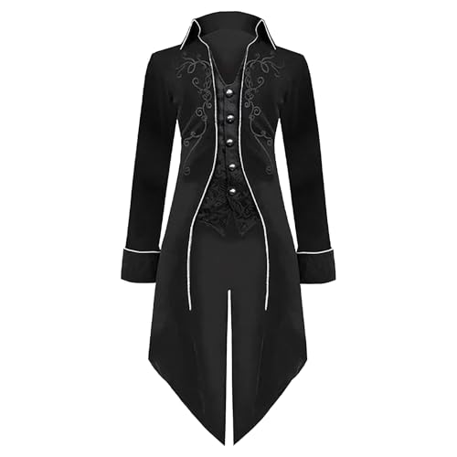 MVFEUIJ Herren Mittelalter Steampunk Gothic Frack Herren Jacke, Renaissance Retro viktorianische Hof Stickerei Mantel, Halloween Kostüm Karneval Party Cosplay Kleidung (Schwarz, 2XL) von MVFEUIJ