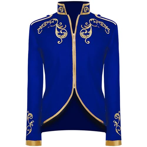 MVFEUIJ Herren Prinz Kostüm, Steampunk Mantel Gothic Blazer Jacke, Mittelalter Viktorianischen Retro Kleidung, Halloween Fashing Verkleidung Jacke (Blau, 2XL) von MVFEUIJ