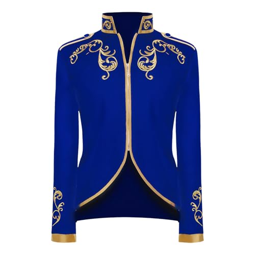 MVFEUIJ Herren Prinz Kostüm, Steampunk Mantel Gothic Blazer Jacke, Mittelalter Viktorianischen Retro Kleidung, Halloween Fashing Verkleidung Jacke (Blau, S) von MVFEUIJ