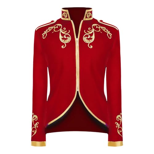 MVFEUIJ Herren Prinz Kostüm, Steampunk Mantel Gothic Blazer Jacke, Mittelalter Viktorianischen Retro Kleidung, Halloween Fashing Verkleidung Jacke (Rot, 2XL) von MVFEUIJ