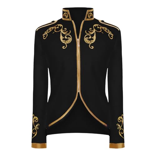 MVFEUIJ Herren Prinz Kostüm, Steampunk Mantel Gothic Blazer Jacke, Mittelalter Viktorianischen Retro Kleidung, Halloween Fashing Verkleidung Jacke (Schwarz, 2XL) von MVFEUIJ