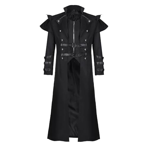 MVFEUIJ Herren Retro Renaissance Kleidung, Mittelalter Steampunk Gothic Frack Jacke, Hofmantel Cosplay Kostüm Uniform für Männer Halloween Kostüm Karneval (Schwarz, 2XL) von MVFEUIJ