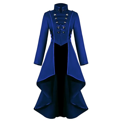 MVFEUIJ Steampunk Damen Jacke, Gothic Frack Damen Viktorianischen Palast Vintage Mäntel Klied für Frauen Halloween Kostüm Karneval Party Cosplay Kleidung (Blau, 2XL) von MVFEUIJ