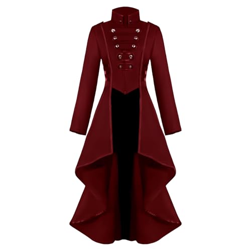 MVFEUIJ Steampunk Damen Jacke, Gothic Frack Damen Viktorianischen Palast Vintage Mäntel Klied für Frauen Halloween Kostüm Karneval Party Cosplay Kleidung (Rot, 2XL) von MVFEUIJ