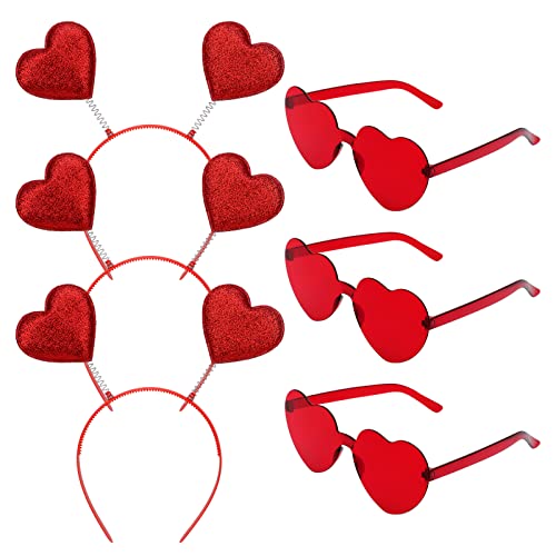 MWOOT 3 Sets Herz Haarreif Sonnenbrille für Valentinstag Braut JGA LGBTQ Pride Parades Deko Accessoires, Rot Herz Kostüm Zubehör für Geburtstag Hochzeit Junggesellinnenabschied Party Foto von MWOOT