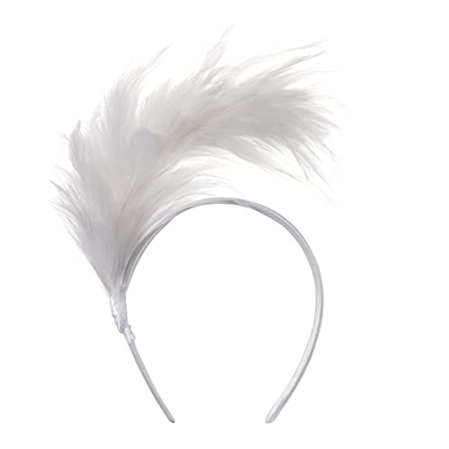 MWOOT Damen Feder Haarreif, Weiß Feder Haarschmuck, 1920er Motto Party Kostüm Feder Kopfschmuck Fascinator, Feder Haarteil Accessoire für Karneval Regenbogen Verkleidungsfest Faschingskostüm von MWOOT